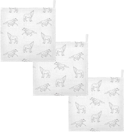 vvfelixl Wolf Black Outline Sketch Baby Burp Cloths Baby Muslin Washcloths for Boys Girls Cotton Baby Face Towel for Newborn Infants Soft and Absorbent 11.8 X 11.8 in, 5 Pack