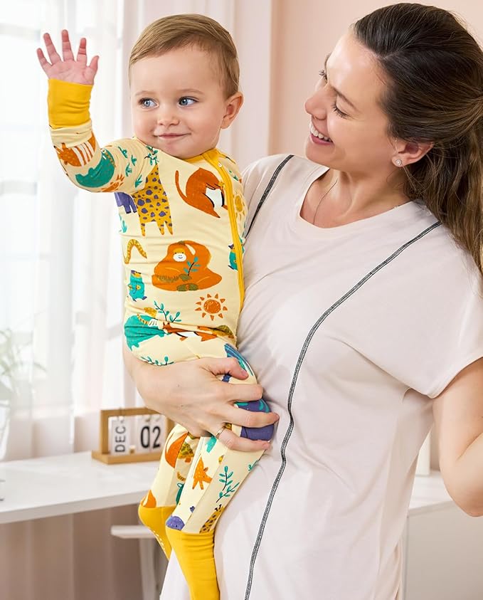 Bamboo Viscose Baby Convertible Footie Pajama, Zipper Pajamas for Baby Boys & Girls, Sleep & Play Footed Pjs