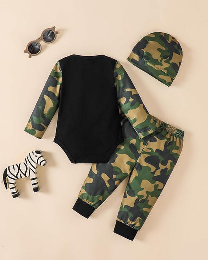 Baby Boy Clothes Infant Newborn Fall Winter Outfits Long Sleeve Letter Print Romper + Hat + Pants Set