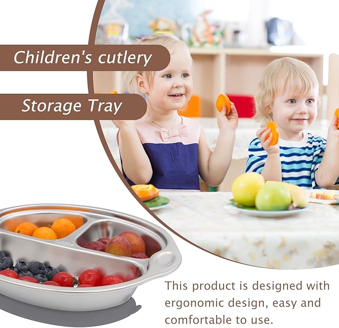 Stainless Steel Baby Suction Plates: Divided Plates for Babies and Toddlers, Made of 100% Food-Grade Materials Ideal for Baby-Led Weaning BPA-Free Toddler Feeding Dishwasher Safe Gray