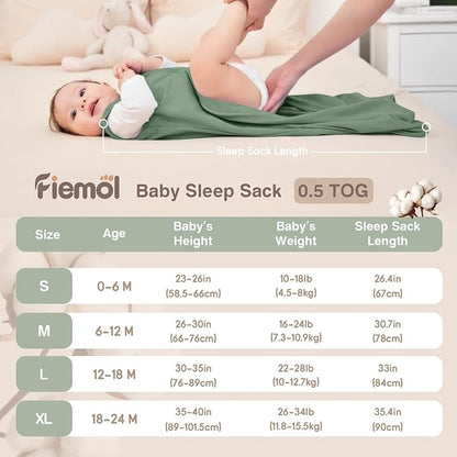 Baby Sleep Sack 6-12 Months, 100% Cotton Sleeping Sack for Newborn and Infant, 3 Pack Baby Wearable Blanket, 0.5 Tog Lightweight Double Zipper Sleep Bag Cyan