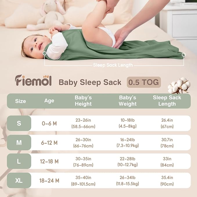 Baby Sleep Sack 12-18 Months, 100% Cotton Sleeping Sack for Newborn and Infant, 3 Pack Baby Wearable Blanket, 0.5 Tog Lightweight Double Zipper Sleep Bag Cyan