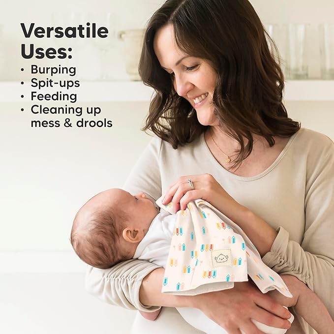 Organic Burp Cloths Baby Boy, Girl - 6-Pack Large Cotton Burping Cloths for Babies, Spit Up Rags, Super Absorbent, Ultra Soft Newborn Rag, Gender Neutral, Machine Washable, Durable(Countryside)