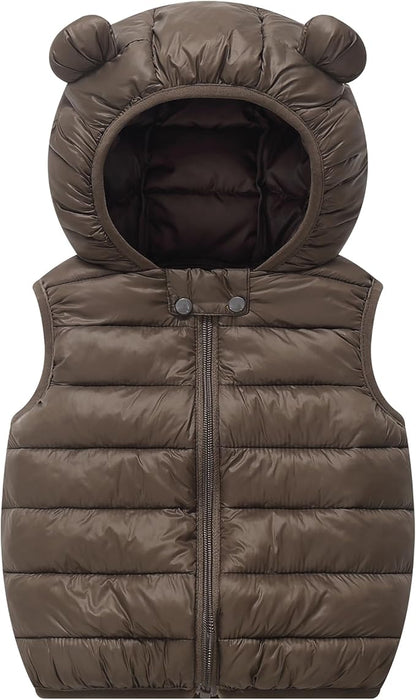 AIWUHE Baby Boys Girls Hooded Puffer Vest Winter Lightweight Sleeveless Bear ears Zipper Up Jacket