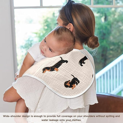 Muslin Baby Burp Cloths Set of 2, Soft Absorbent Cute Dogs Dachshunds Muslin Washcloths, Bibs, Face Towel for Newborn Boys Girls, 22 x 11 Inch