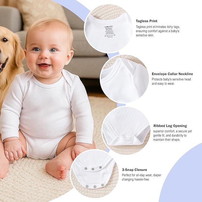 DEFAHN 2-Pack Unisex Baby Bodysuit Super Soft Viscose from Bamboo - Solid Long Sleeve Baby Boys Girls Onsies