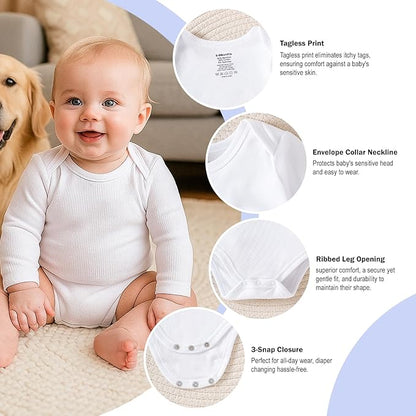 DEFAHN 2-Pack Unisex Baby Bodysuit Super Soft Viscose from Bamboo - Solid Long Sleeve Baby Boys Girls Onsies