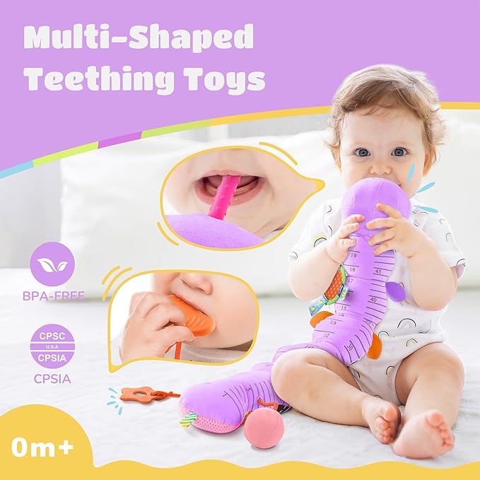 Baby Toys 6-12 Months Music Caterpillar Infant Toys Stuffed Animals 0-3-6 Months Teething Tummy Time Sensory Toys with Mirror Rattle&Pull String for Boys Girls Birthday Gifts|Lavender Purple