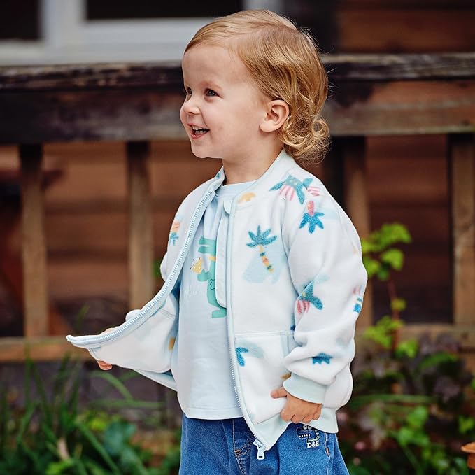 DAVE&BELLA Toddler Printed Polar Fleece Jacket, Zip Up Lightweight Outerwear for Kids Boys Girls Fall Spring Coat 2-9 Years