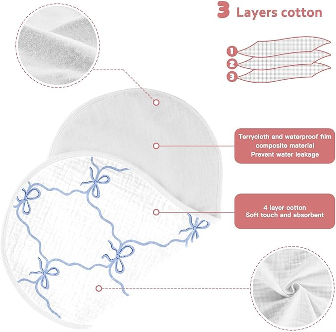 vvfelixl Muslin Burp Cloths Blue Ribbon Bow Baby Washcloths for Baby Girl Boys 2 Pack