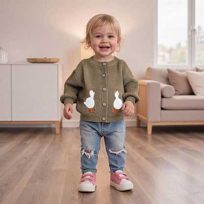 Baby Girl Cardigan Sweater Toddler Goose Embroidered Button Down Knit Sweaters Fall Winter Knitwear Jacket Clothes