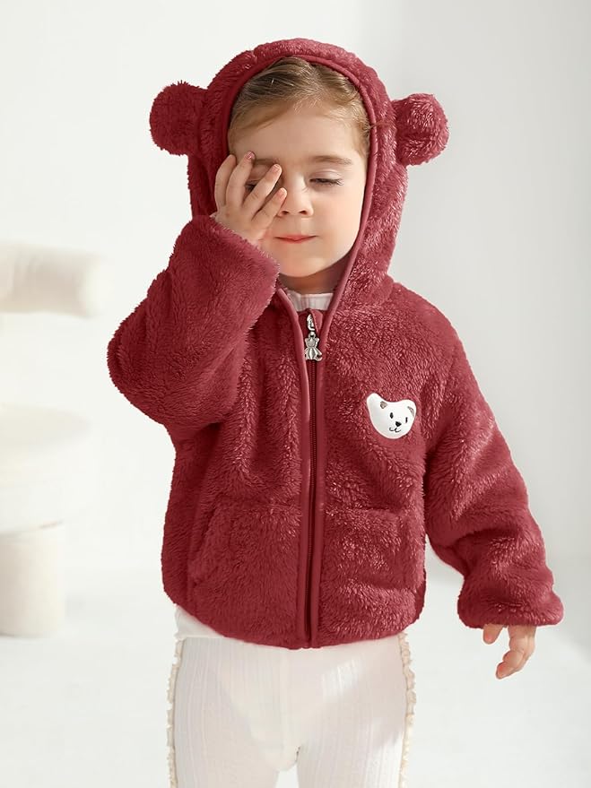 Baby Boys Girls Fleece Jackets Zip Up Hoodies Cute Bear Coats Fall Winter Fuzzy Jacket Newborn Boys Girls Outwear