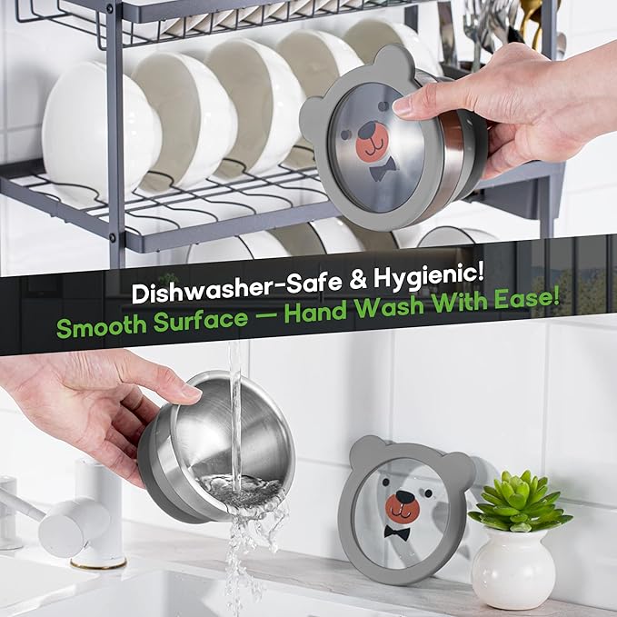 Suction Bowl and Spoon Set for Babies and Toddlers Non-Slip Silicone Suction Cups, Advanced 304 Stainless Steel Bowls, Double-Layer Insulation, and BPA-Free Lids Food-Grade Safety