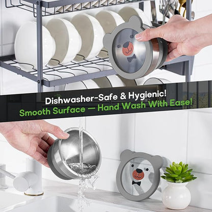 Suction Bowl and Spoon Set for Babies and Toddlers Non-Slip Silicone Suction Cups, Advanced 304 Stainless Steel Bowls, Double-Layer Insulation, and BPA-Free Lids Food-Grade Safety