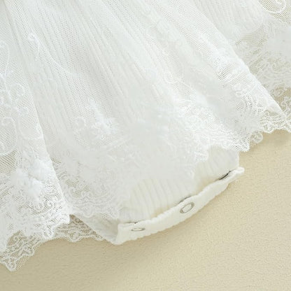 Infant Baby Girl Lace Romper Baby Tulle Dress Romper Flowers Bodysuit Spring Summer Festival Clothes with Headband