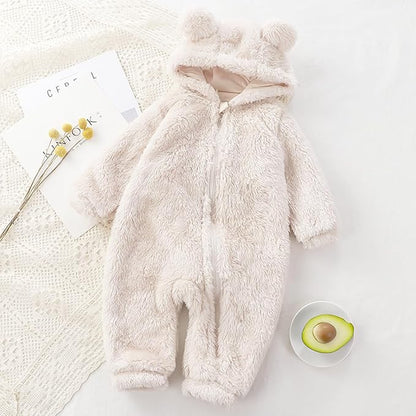 Newborn Baby Bear Fleece Romper One-Piece Footies Jumpsuit Pajama Infant Outfit for Baby Boys Girls