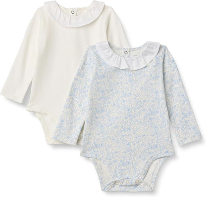 Amazon Essentials x Sofia Grainge Baby Girls' Long-Sleeve Ruffle Collar Bodysuit, Pack of 2