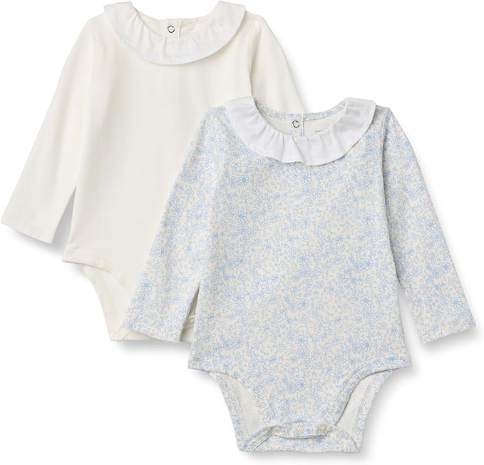 Amazon Essentials x Sofia Grainge Baby Girls' Long-Sleeve Ruffle Collar Bodysuit, Pack of 2
