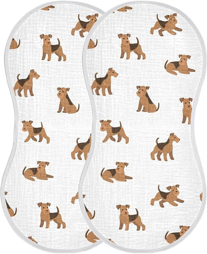 vvfelixl Burp Cloths Cartoon Happy Airedale Terrier Dog for Baby Boy Girls Baby Washcloths Burp Rags 1 Pack