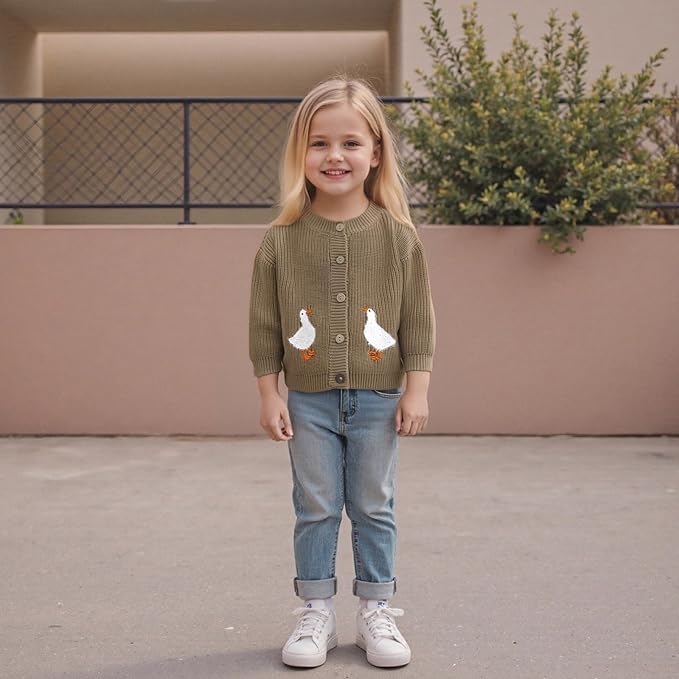 Baby Girl Cardigan Sweater Toddler Goose Embroidered Button Down Knit Sweaters Fall Winter Knitwear Jacket Clothes