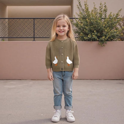 Baby Girl Cardigan Sweater Toddler Goose Embroidered Button Down Knit Sweaters Fall Winter Knitwear Jacket Clothes