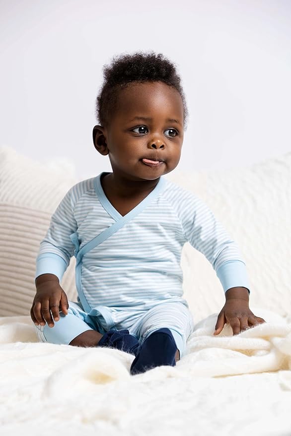 monica + andy Kimono Tie Long Sleeve One Piece, 100% Organic Baby Clothes for Girls & Boys, Preemie, Newborn & Infant