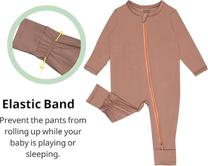 GUISBY Baby Footless Rompers, Rayon Pajamas 2 Way Zipper with Long Sleeve Sleeper