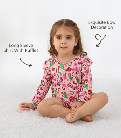 Baby Girl Bodysuit Dress- Viscose Made from Bamboo, Long Sleeve Flutter Skater Dress with Bodysuit Infant Outfit