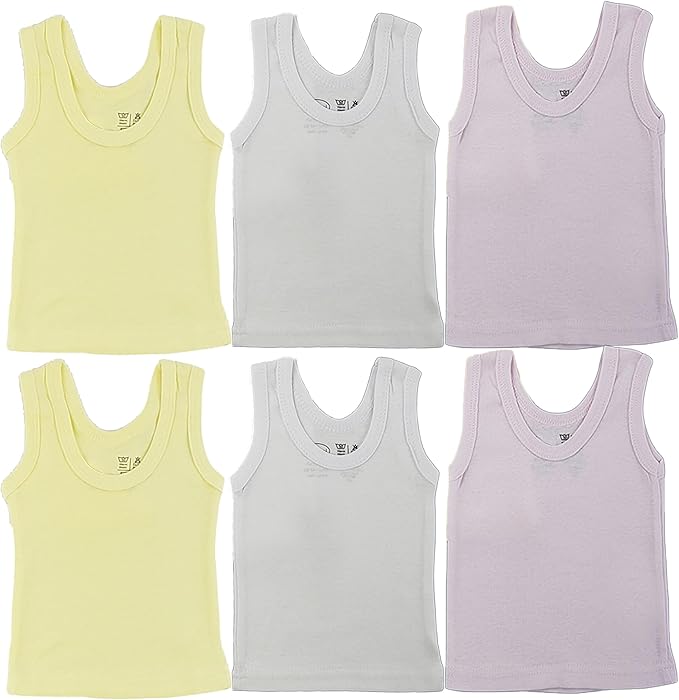 Newborn Baby Sleeveless Pack of 6 Tank Tops 100% Cotton Shirts, Short Sleeve Tees 0-24 Months Boys, Girls, Unisex
