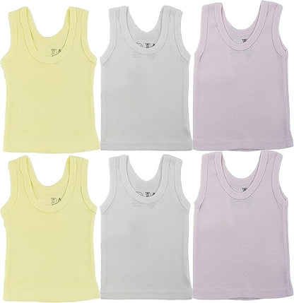 Newborn Baby Sleeveless Pack of 6 Tank Tops 100% Cotton Shirts, Short Sleeve Tees 0-24 Months Boys, Girls, Unisex