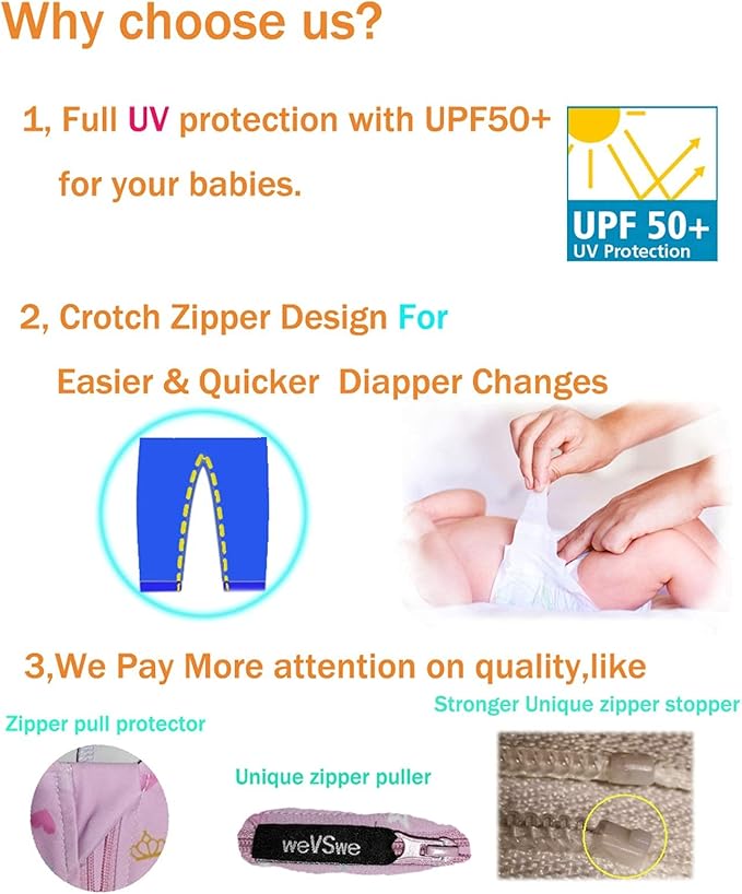 weVSwe Baby Toddler UPF 50+ Sun Protection Rash Guard Long Sleeve Swimsuit with Crotch Zipper