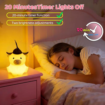 DREAMING MY DREAM Highland Cow Night Light,Cute Dimmable Farm Animal Highland Cattle Lamp,Soft Bedside Lamp for Nursery Bedroom,Decor Gifts for Adults Kids Boys Girls Christmas Gifts