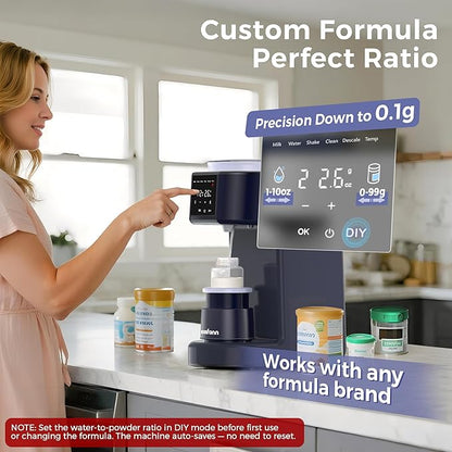 Automatic Baby Formula Maker – Fast Formula Dispenser for Instantly Mixing Warm Bottles with Precise Powder & Water Ratio, 3 Temp Settings, One-Touch Clean, Fits Most Bottles & Formula Brands