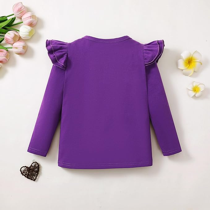 12M-14Y Toddler Baby Girls T Shirt Solid Color Blouse Ruffle Top Cotton Casual Tees Plain Shirt