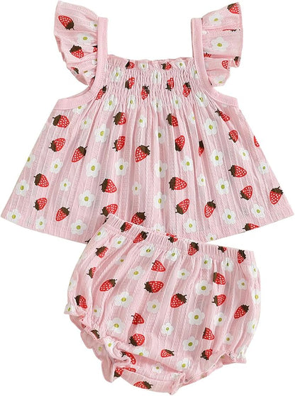 Mubineo Baby Girl Summer Clothes Cute Ruffle Tops Dress Shorts Outfits Set Infant Toddler Shrit Bloomers Princess Outfit
