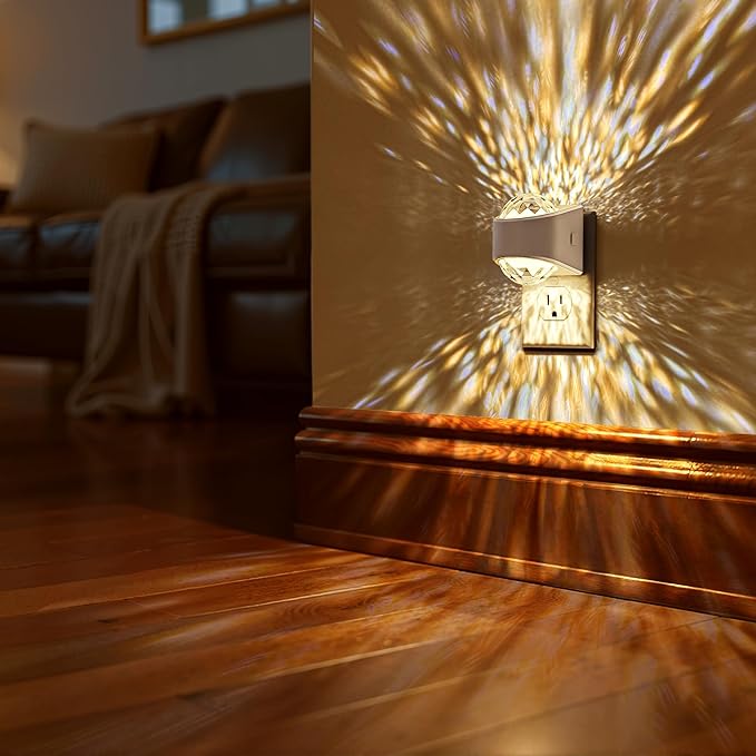 Briignite Night Light, Night Lights Plug into Wall, LED Projector Night Light, Soft White for Bedroom, Dimmable Brightness Dusk to Dawn Nightlight for Kids, Nursery, Bathroom, Home Decor, Gaming Room