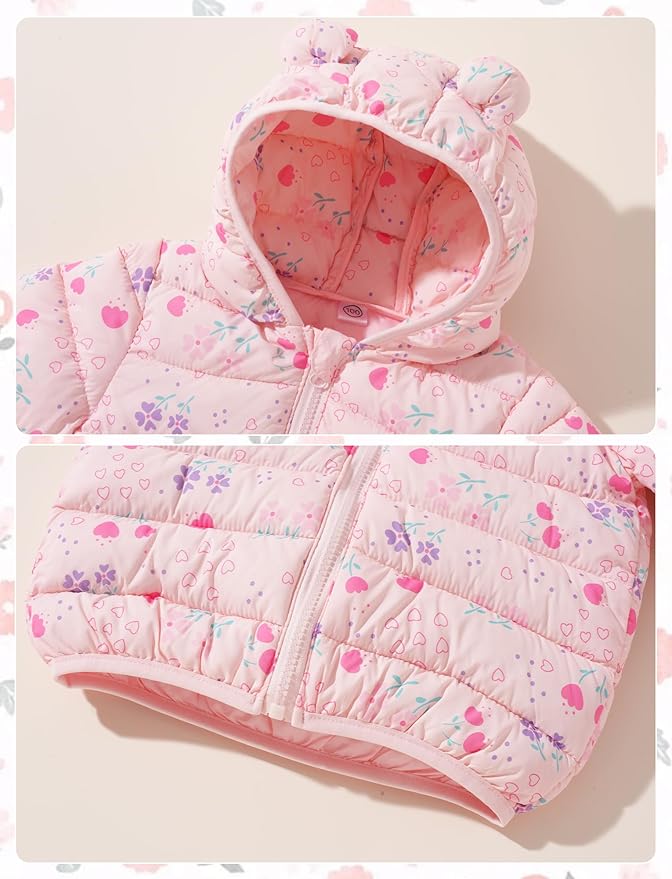 Happy Cherry Infant Baby Cute Cartoon Prints Winter Jacket Bear Ear Hood Warm Puffer Coat 6M-4T