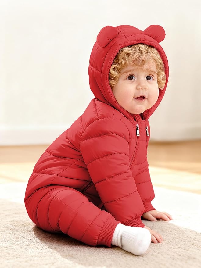 XMWEALTHY Baby Snowsuit Toddler Girl Clothes Cute Hooded Double Zipper Boys Winter Coat Unisex Romper for Infant