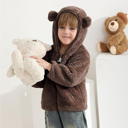 Baby Toddler Boys Girls Fleece Jacket with Hood Zip Up Cute Bear Coats for Infant Boys Girls Fuzzy Jacket with Ear 1-5T