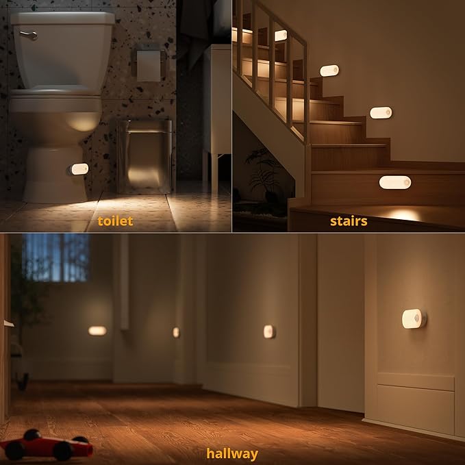 Lyridz Rechargeable Night Light with Motion Sensor, 1500mAh Battery Operated Nightlights, Stick-on LED Closet Light, 1-80LM Dimmable Brightness for Bathroom, Kitchen, Stairs, Hallway, 3 Packs