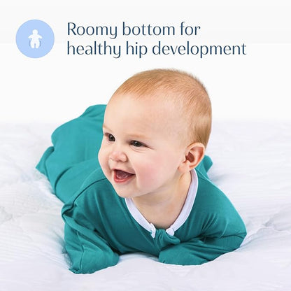 SleepingBaby Zipadee-Zip Transition Swaddle - Cozy Baby Swaddle Blanket with Zipper Convenience - Roomy Wearable Blanket for Easy Diaper Changes - Classic Teal, Small (4-8 Month)