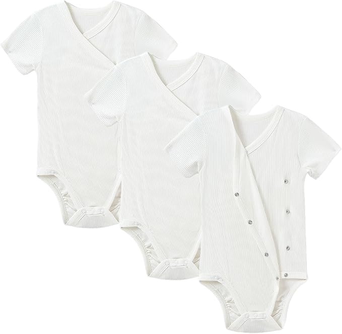 DEFAHN Viscose from Bamboo Baby Side Snap Bodysuit Kimono Onsies 3-Pack Long Short Sleeve Boy Girl Boys