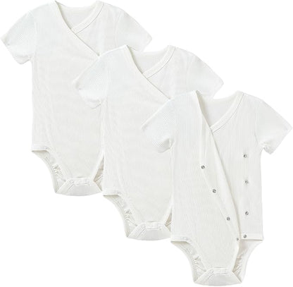 DEFAHN Viscose from Bamboo Baby Side Snap Bodysuit Kimono Onsies 3-Pack Long Short Sleeve Boy Girl Boys