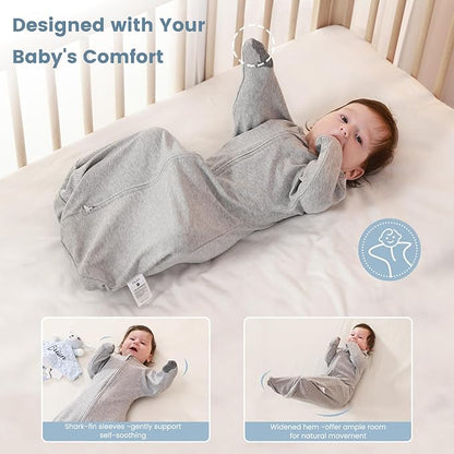 ZIGJOY Baby Transitional Swaddles for Newborns: 0.5 Tog Arms Up Sleep Sack 3-6-12 Months Soft Cotton Shark Fin 2 Way Zipper