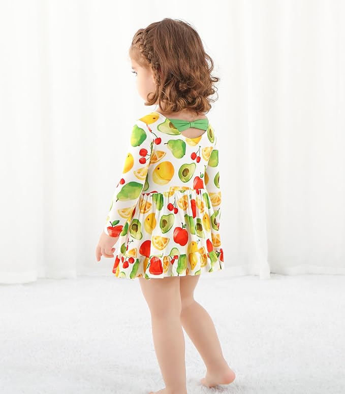 Baby Girl Bodysuit Dress Long Sleeve Twirl Dresses Bamboo Viscose Clothes with Snaps for Easy Diaper Changes