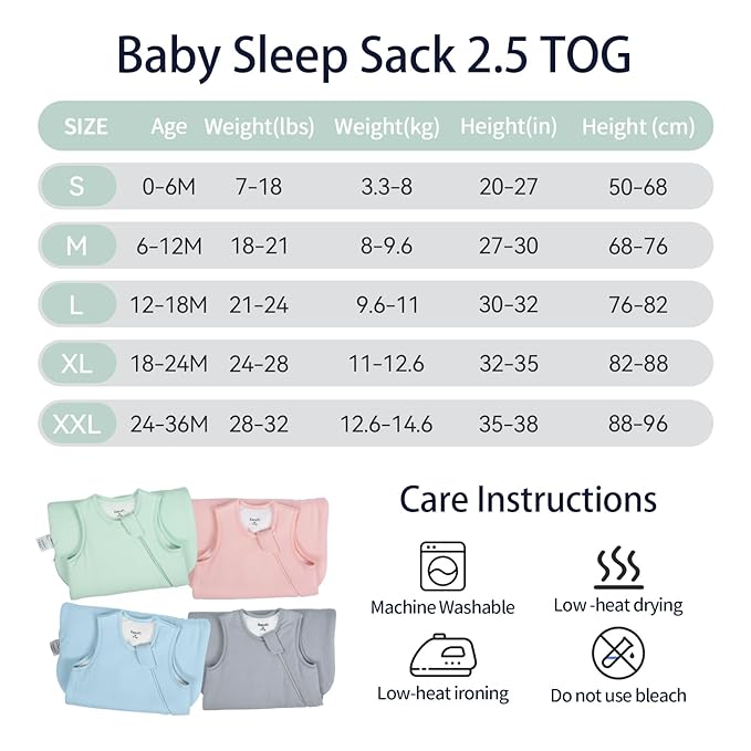 Rayon Made from Bamboo Sleep Sack 6-12 Months 2.5 Tog Winter Supersoft Toddler Sleep Sack for Unisex Girl Boy Thick Warm Baby Sleeping Bag 2-Way Zipper Baby Wearable Blanket
