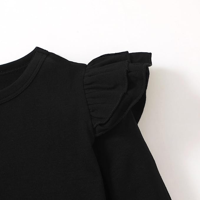 12M-14Y Toddler Baby Girls T Shirt Solid Color Blouse Ruffle Top Cotton Casual Tees Plain Shirt