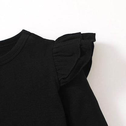 12M-14Y Toddler Baby Girls T Shirt Solid Color Blouse Ruffle Top Cotton Casual Tees Plain Shirt