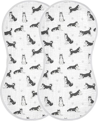 2 Pack Muslin Burp Cloths Husky Dogs White Cotton Baby Burp Cloths Extra Absorbent and Soft Thick Burping Cloth for Newborn Babies Boys Girls 22x11 Inch