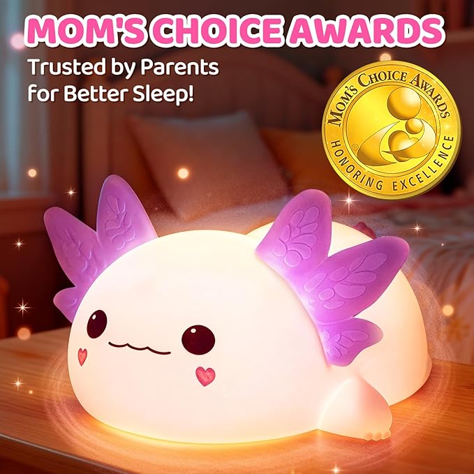 Mewaii Huggwaii Squishy Axolotl Night Light for Kids, 4 Soothing White Noise Sounds, Dimmable Silicone Axolotl Lamp Toddler Light, Upgraded Rechargeable Nightlight,Baby Gifts & Girls Room Decor